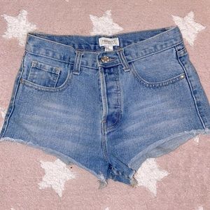 Forever 21 Denim Shorts W Rhinestone Button